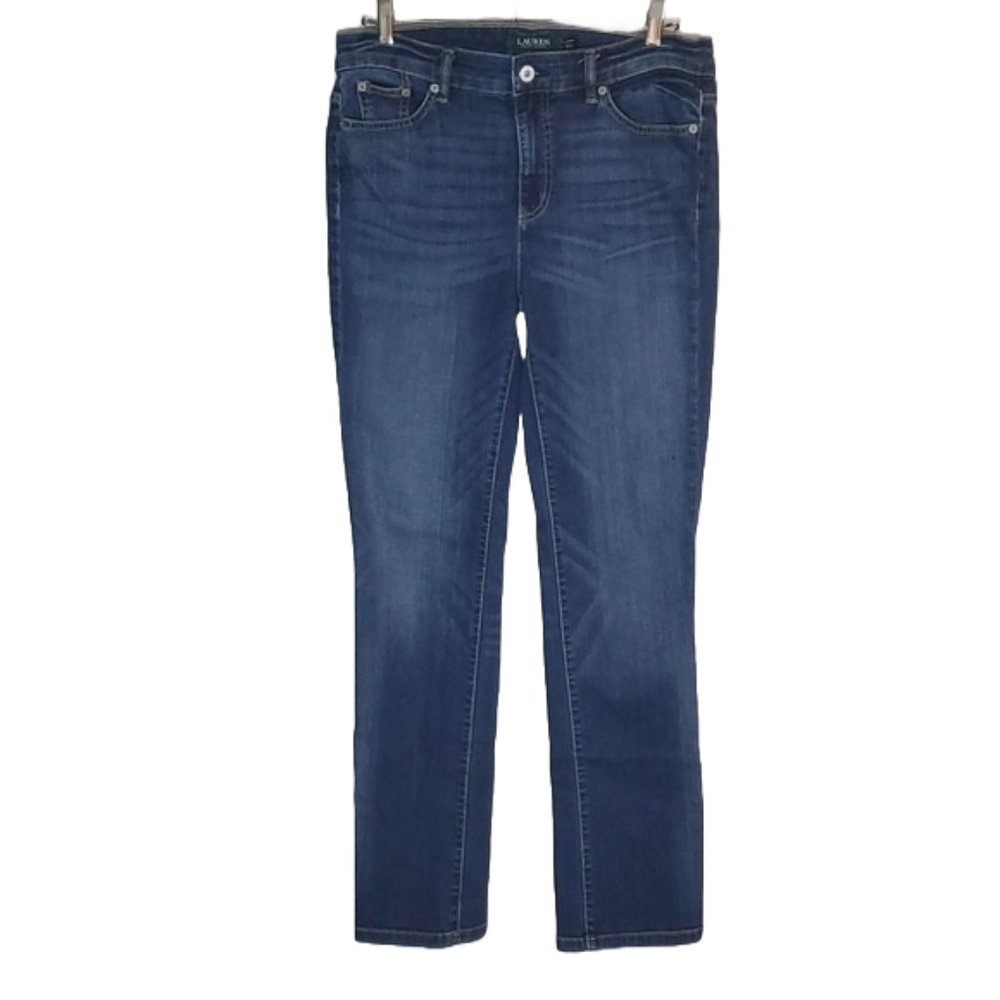 Lauren Ralph Lauren Women's Premier Straight Leg Jeans Mid Rise Dark Blue Sz 10